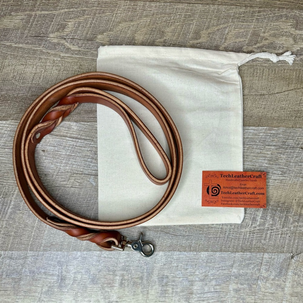 Handmade Leather Pet Leash 1”width 70”length Whicket and Craig English Bridle - Picture 7 of 11